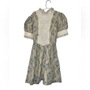 Vtg Cinderella girls Cream and Blue Lace paisley Dress Sz 8